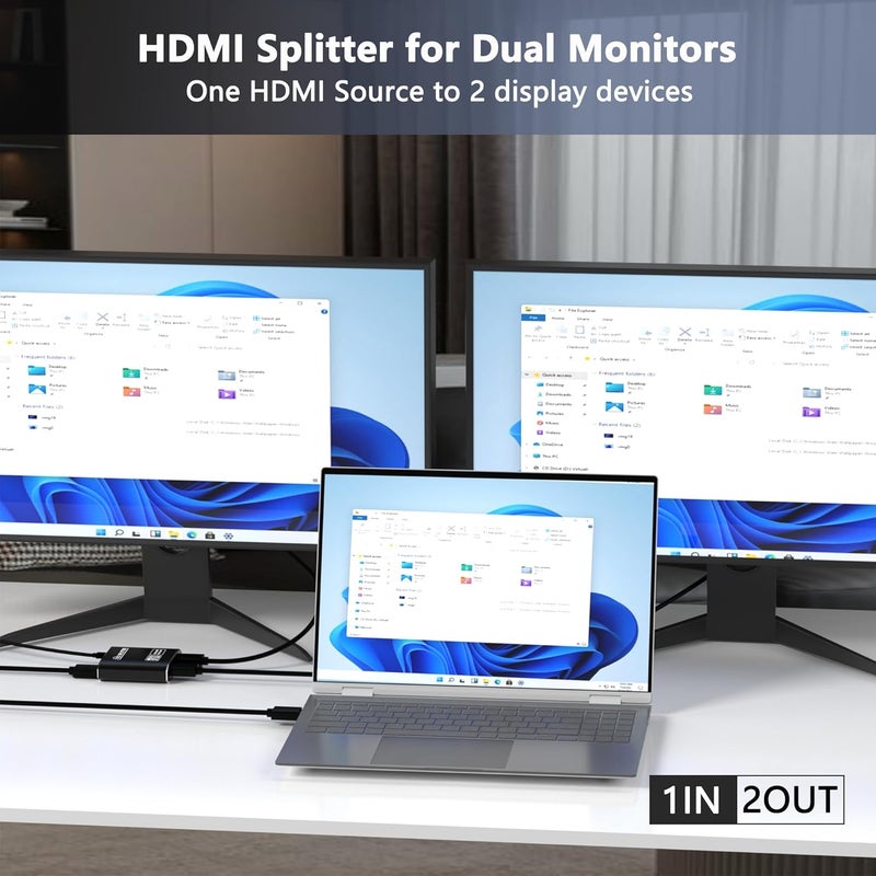 Closs HDMI Splitter 1 in 2 Out, HDMI 2.0b 18Gbps 4K@60Hz HDR10 HDCP 2.2,Splitter for Dual Monitors Support EDID Management, for Laptops/Fire Stick/PS5/Xbox/TV Box/Roku/PC/Monitor(1 Source to 2 Displays) - Image 3
